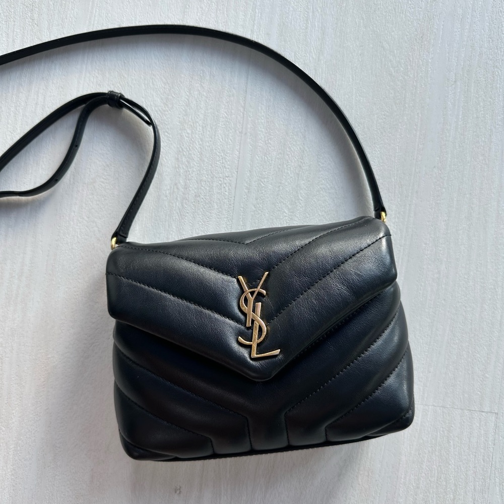 Yves Saint Laurent Toy Loulou - Black Leather Shoulder Bag with Gold Logo